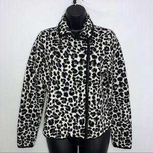 Ann Taylor zip front sweater jacket black white 4